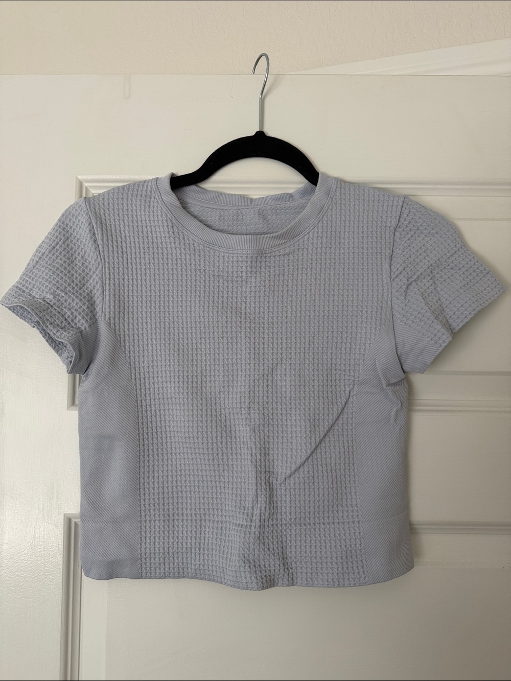 Light Blue Waffle Knit Short Sleeve Top